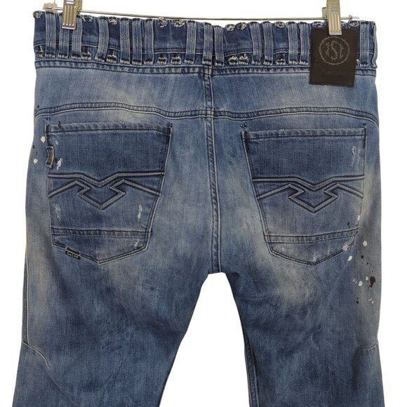 Salsa Jeans Men’s W33 L32 Blue Distressed Paint Splatter Slim Fit Button Fly - Picture 4 of 16